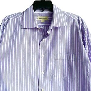 NWOT Tommy Bahama Button Down Mens Shirt Size 16 32-33 Lavender White Strippes